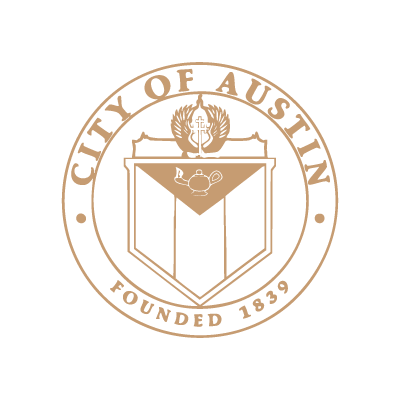 Seal of the City of Austin featuring a shield with a winged crest and torch, symbolizing the citys achievements, encircled by the words City of Austin Founded 1839.