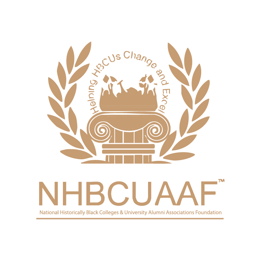 Logo of NHBCUAAF featuring laurel leaves, a classical column with graduates in caps, and the slogan Helping HBCUs Change and Excel. Text below reads: National Historically Black Colleges & University Alumni Associations Foundation.