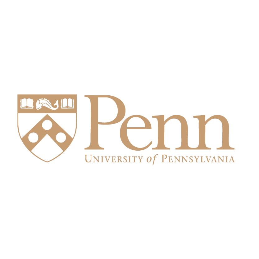 The logo of the University of Pennsylvania features a tan shield with symbols and the words Penn University of Pennsylvania to the right in matching tan text on a white background.